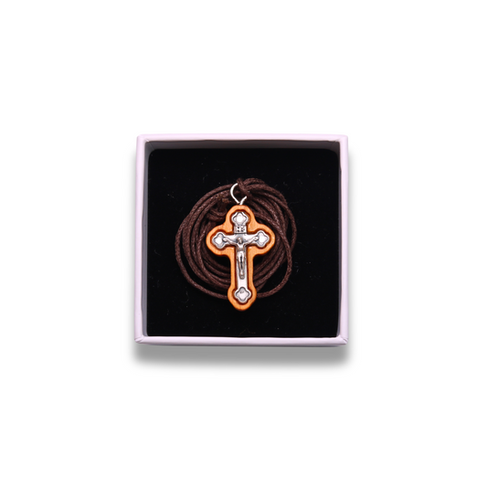 Stavros Olive Wood Crucifix Necklace in gift box