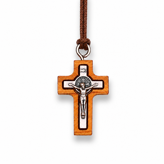 Stillness Olive Wood Crucifix Necklace
