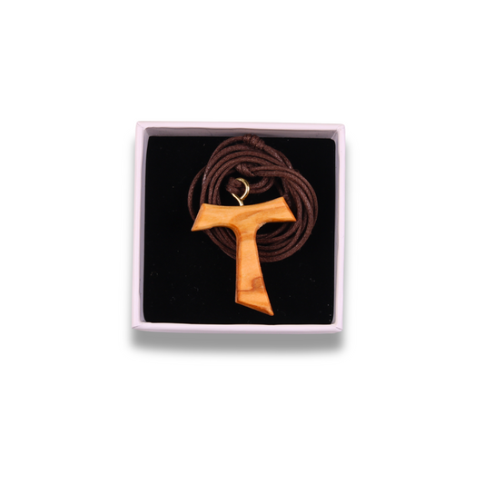 Tau Vita Olive Wood Cross Necklace in gift box