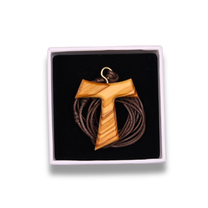 Tau Origin Olive Wood Cross Necklace In Gift Box