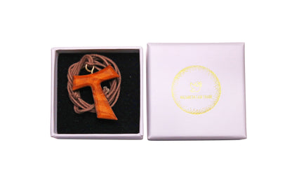 Tau Origin Olive Wood Cross Necklace In Box