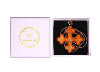 Triad-Tip Olive Wood Greek Orthodox Cross Necklace in Gift Box