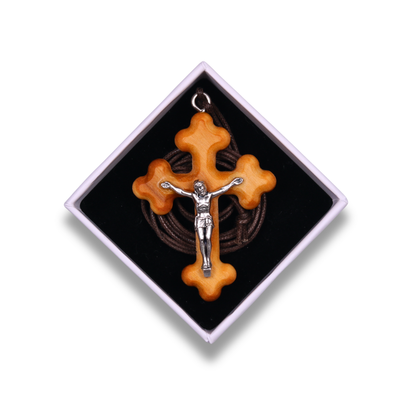 Trias Olive Wood Crucifix Necklace In Gift Box