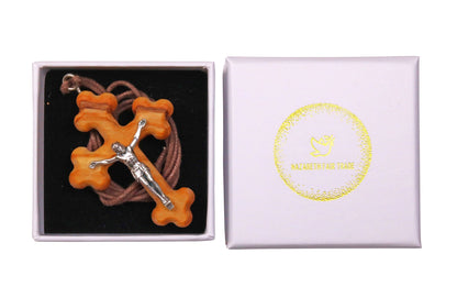 Trinity Waves Olive Wood Crucifix with Silver Christ In Gift Box