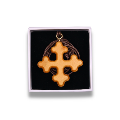 Triune Olive Wood Cross Necklace In Gift Box