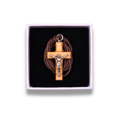 Truth Crucifix Olive Wood Necklace In Gift Box