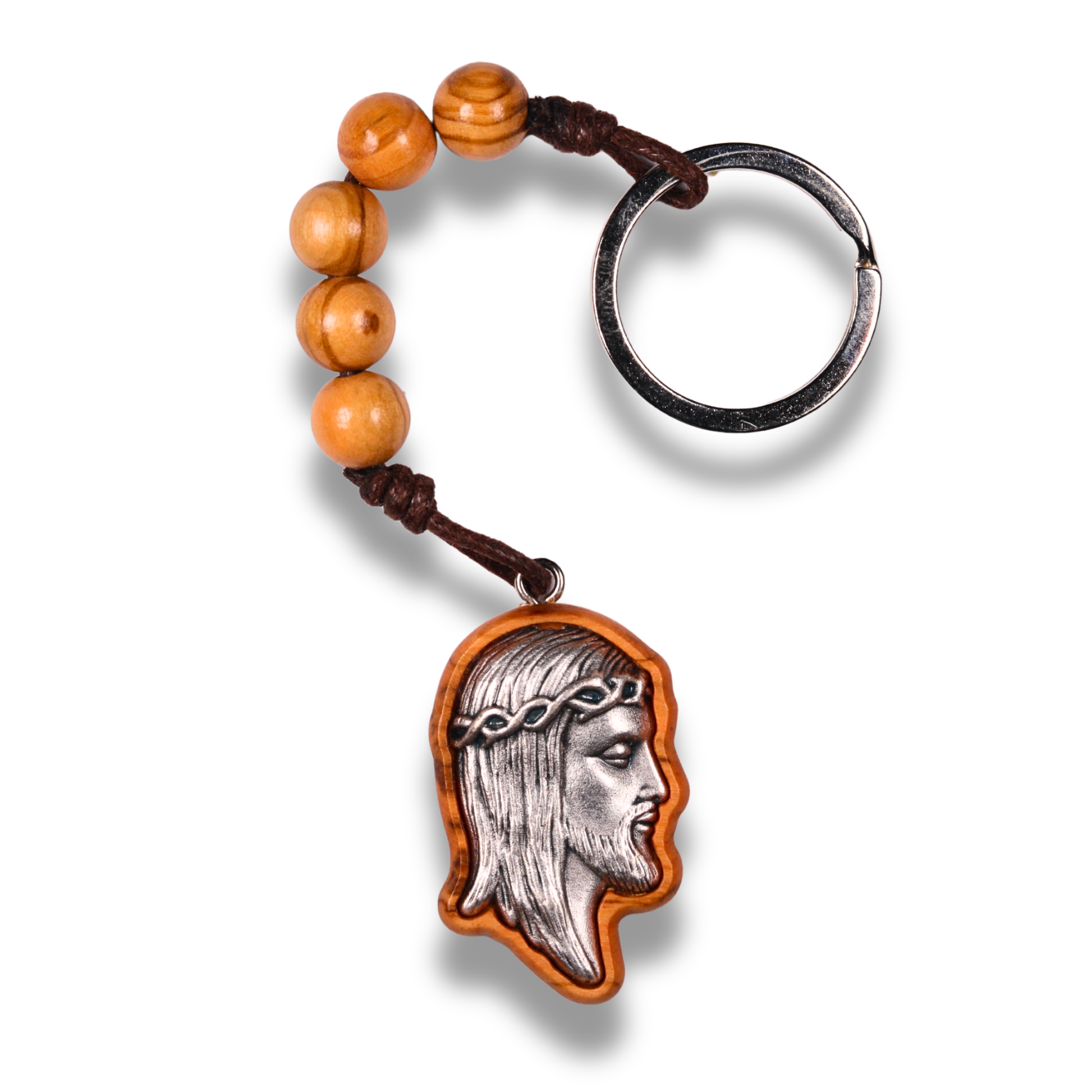Visage Of Jesus Beaded Olive Wood Keychain
