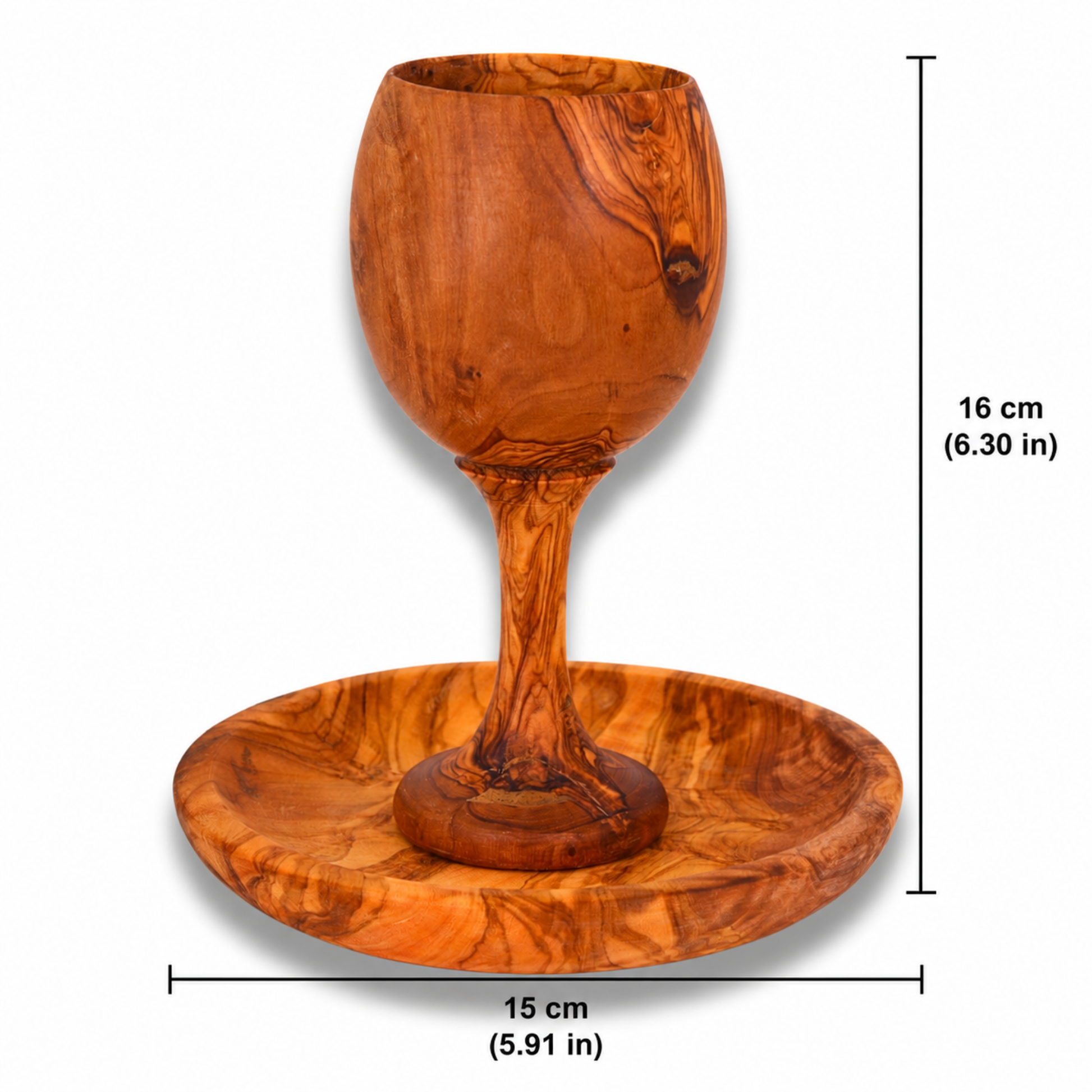 Olive Wood Chalice and Plate with dimension
