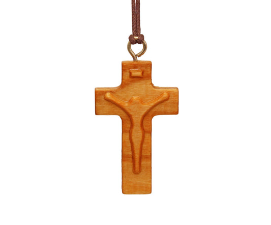 Nazareth Fair Trade Sacred Silhouette Olive Wood Cross Pendant - Handcrafted Jesus Necklace from Nazareth with Cotton Cord - NazarethFairTrade