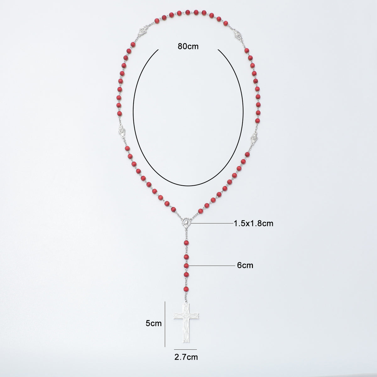 Maria Ichthus Cross rose scented five-decade rosary dimensions