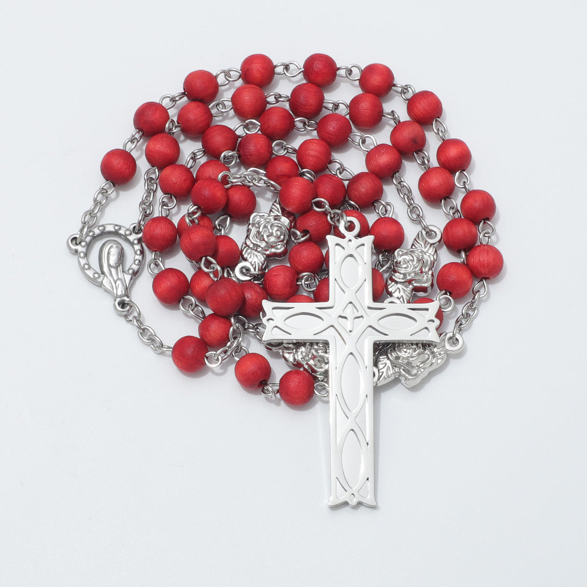 Full Maria Ichthus Cross five-decade rosary handcrafted in Nazareth
