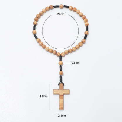 Cross prayer beads with measurement labels for a 27cm loop, 6mm beads and a 4 by 2.5cm cross