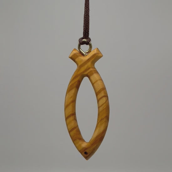 Olive wood Ichthus symbol cross necklace Video
