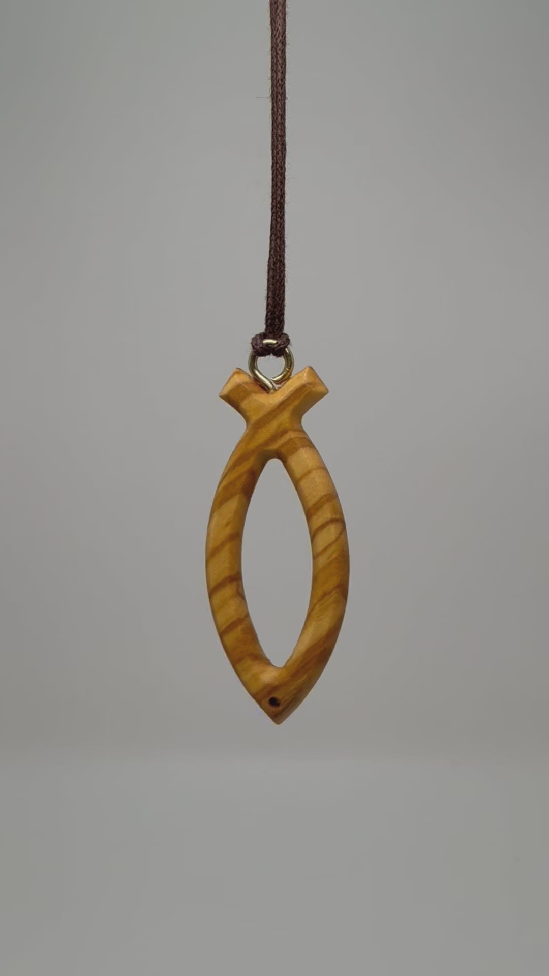 Olive wood Ichthus symbol cross necklace Video