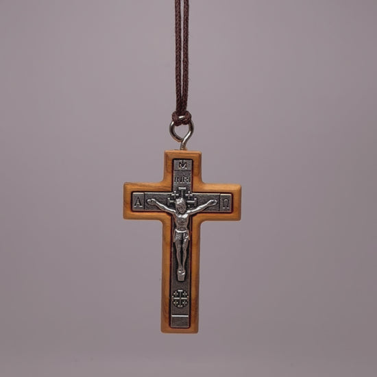 Metal olive wood crucifix necklace Video