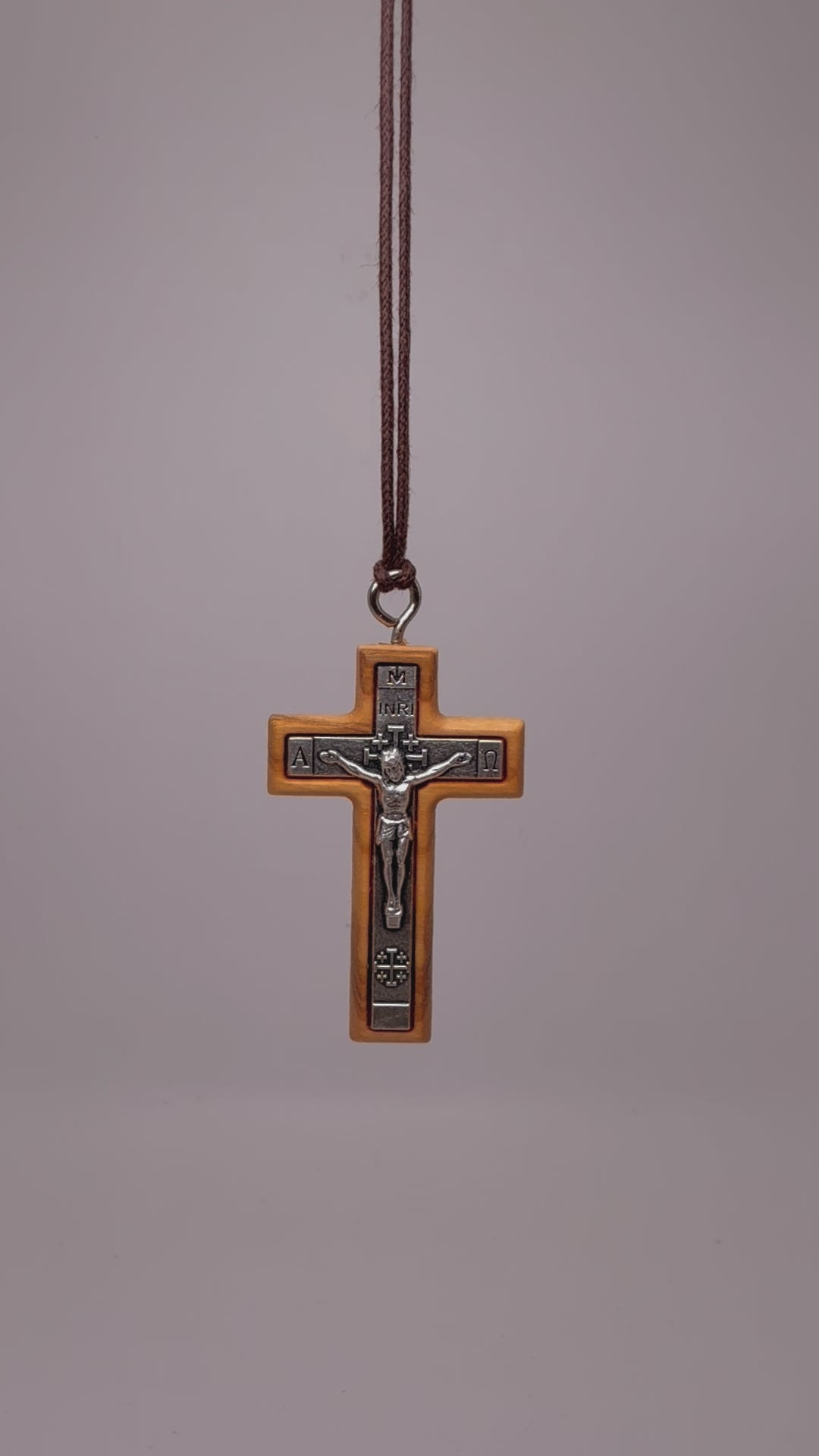 Metal olive wood crucifix necklace Video
