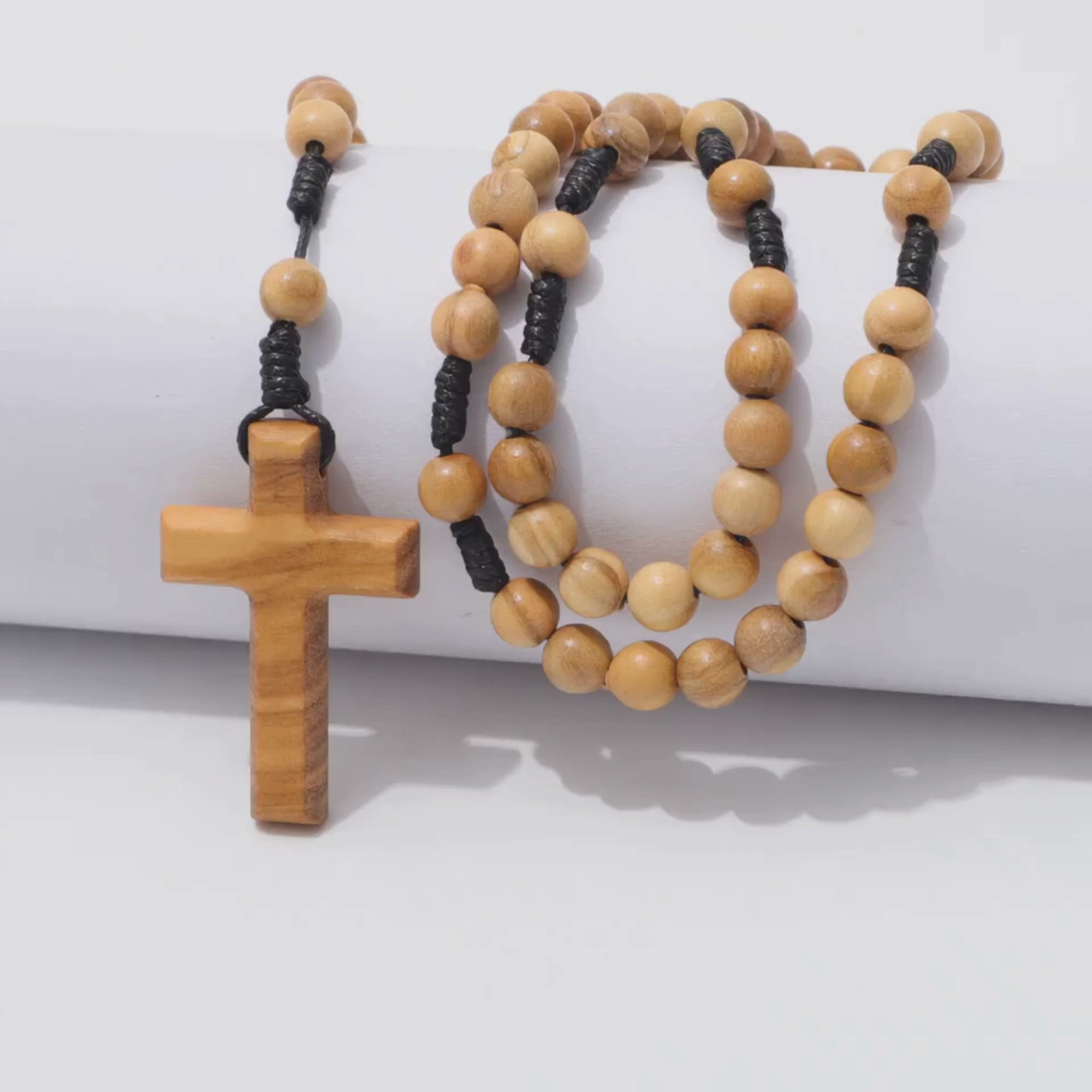Wooden rosary video close up