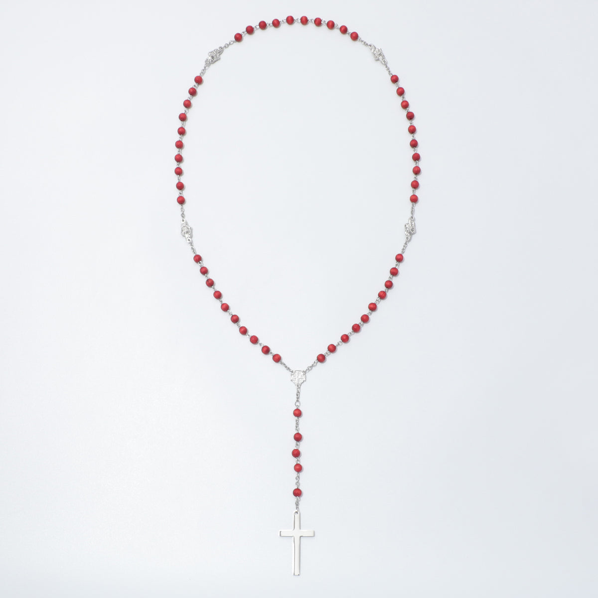 Red rose scented five-decade rosary with Jerusalem Cross centerpiece