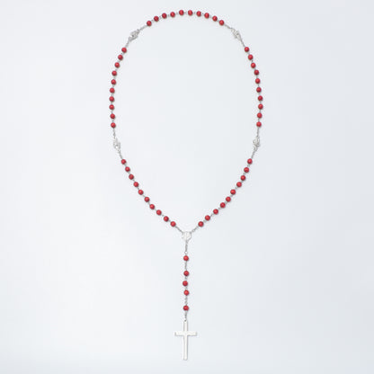 Red rose scented five-decade rosary with Jerusalem Cross centerpiece