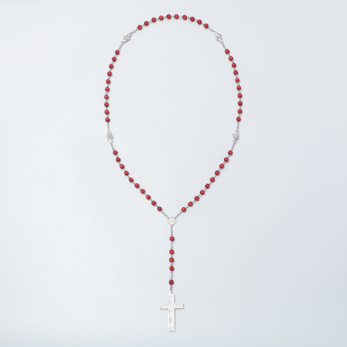 Red rose scented five-decade rosary with Jerusalem Cross centerpiece