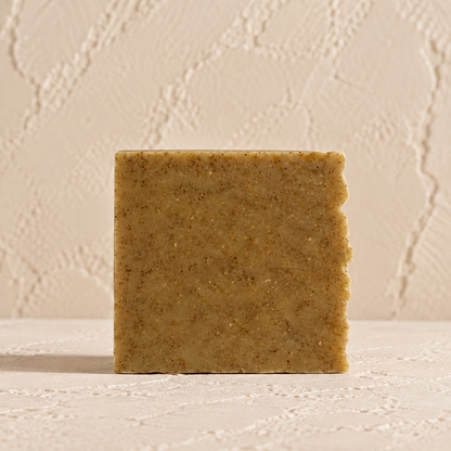Seaweed algae soap bar handmade in Nazareth on a warm textured background