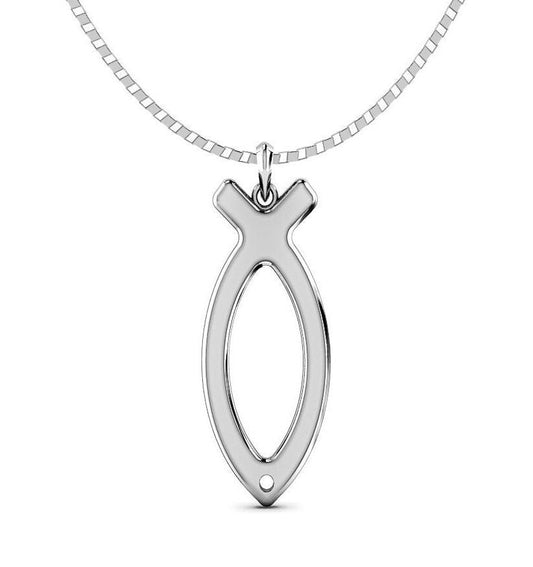 925 Sterling Silver Ichthus Fish Necklace Main