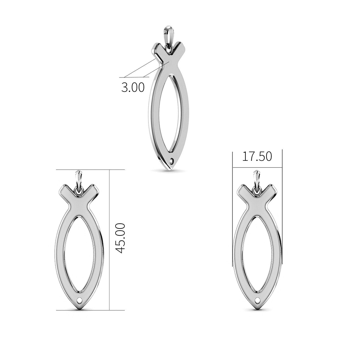 925 Sterling Silver Ichthus Fish Necklace Measurements
