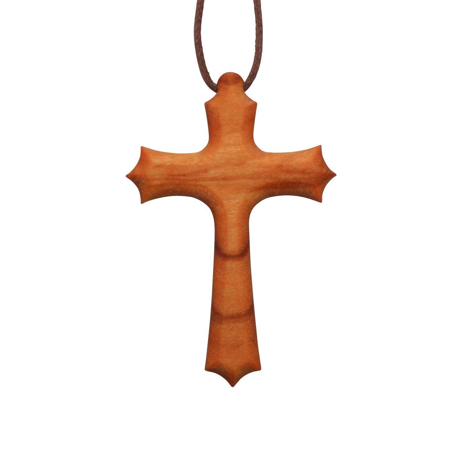 Angelican Olive Wood Cross Necklace Close Up
