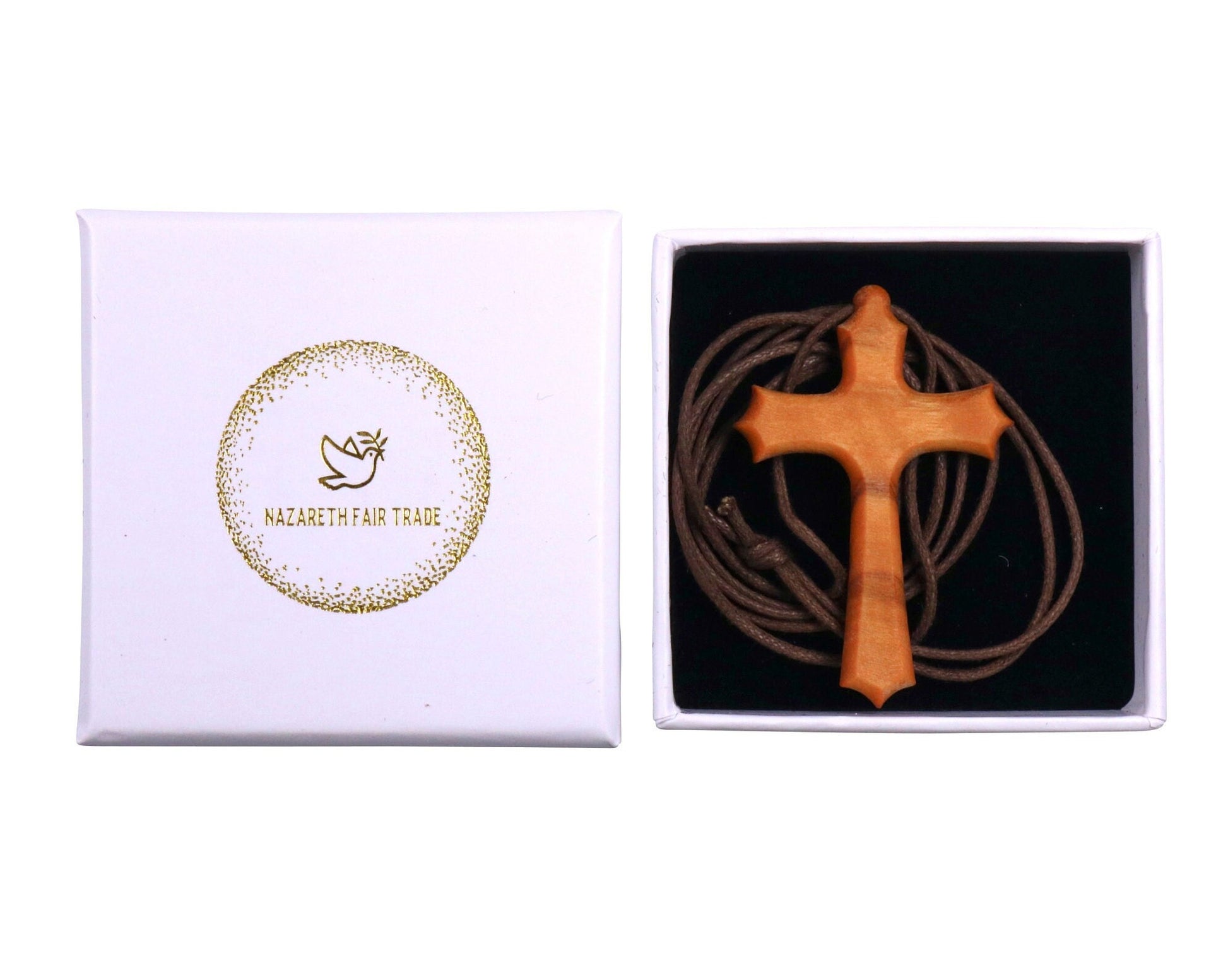 Angelican Olive Wood Cross Necklace In Gift Box