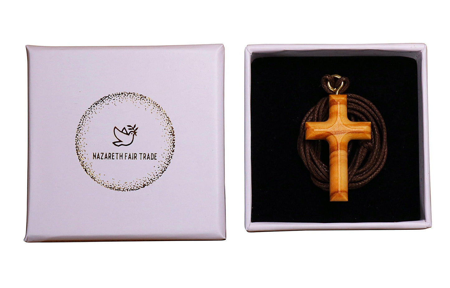 Classic Olive Wooden Cross Necklace in gift box
