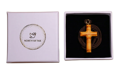 Classic Olive Wooden Cross Necklace in gift box