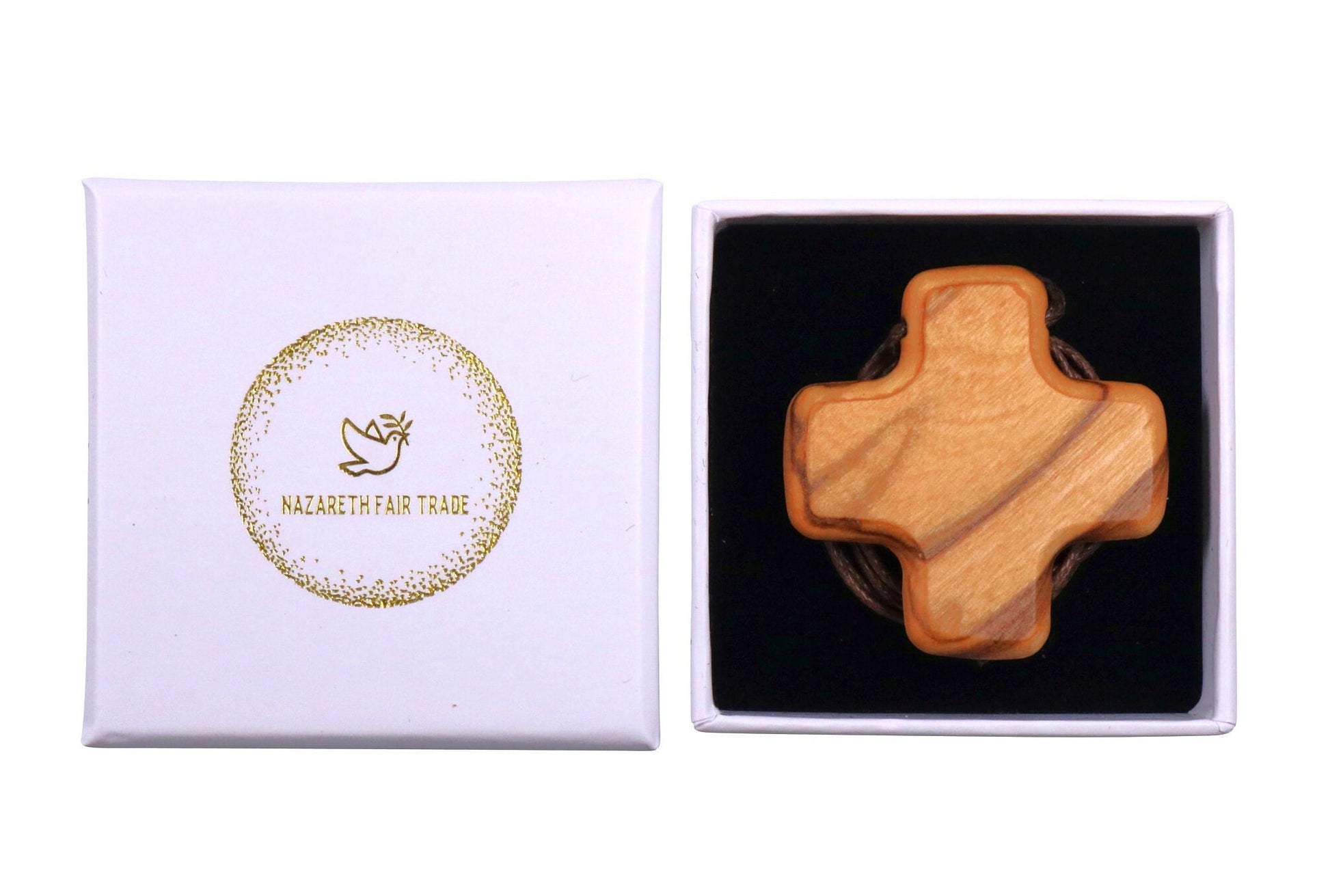 Greek Harmony Olive Wooden Cross Necklace In Gift Box