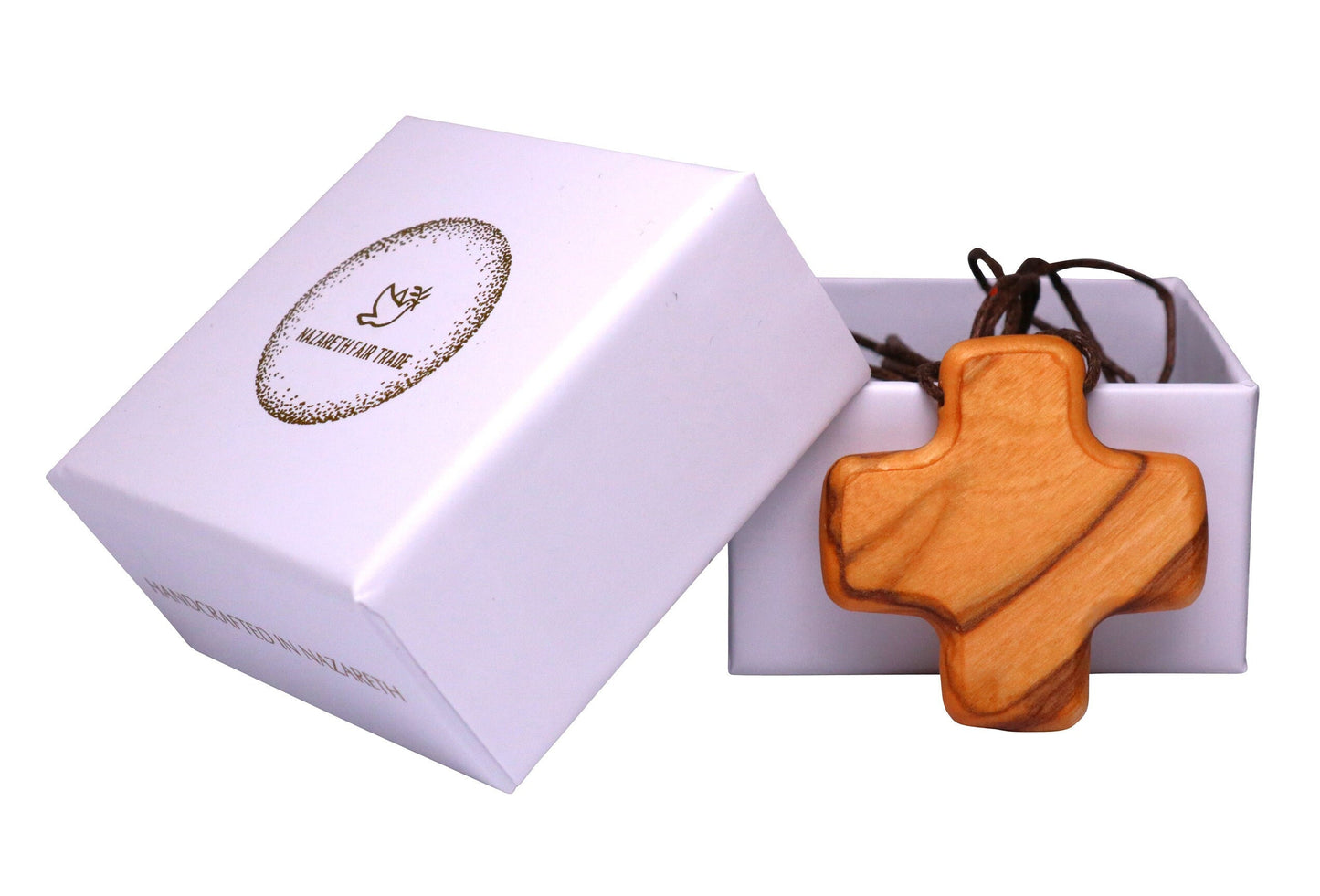 Greek Harmony Olive Wooden Cross Necklace Outside Gift Box
