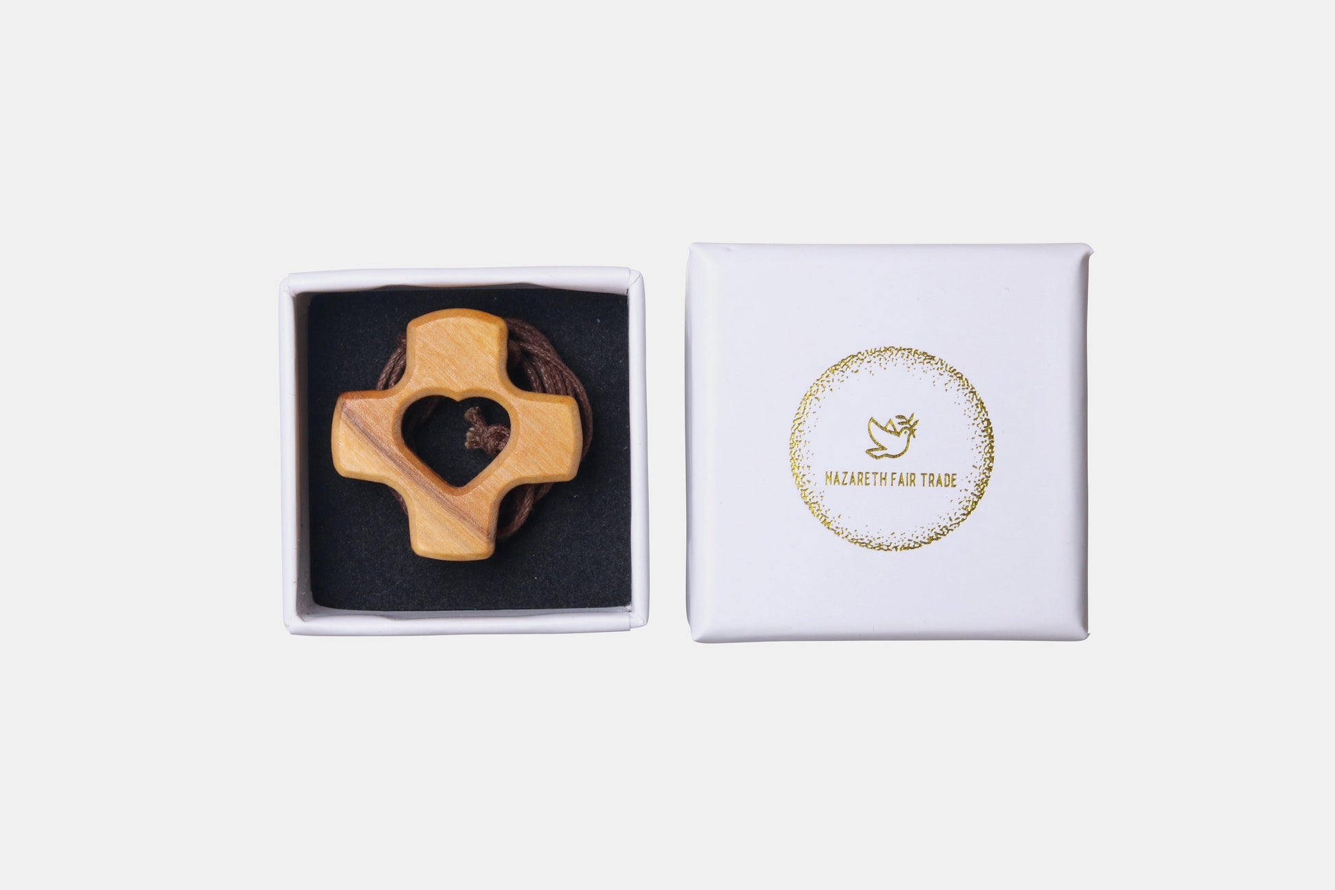 Heart Cross Olive Wood Necklace in gift box