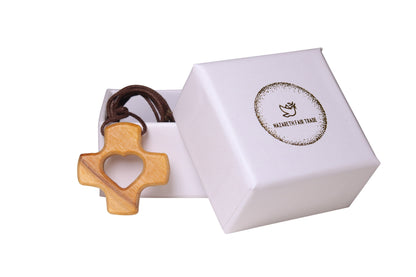 Heart Cross Olive Wood Necklace outside gift box