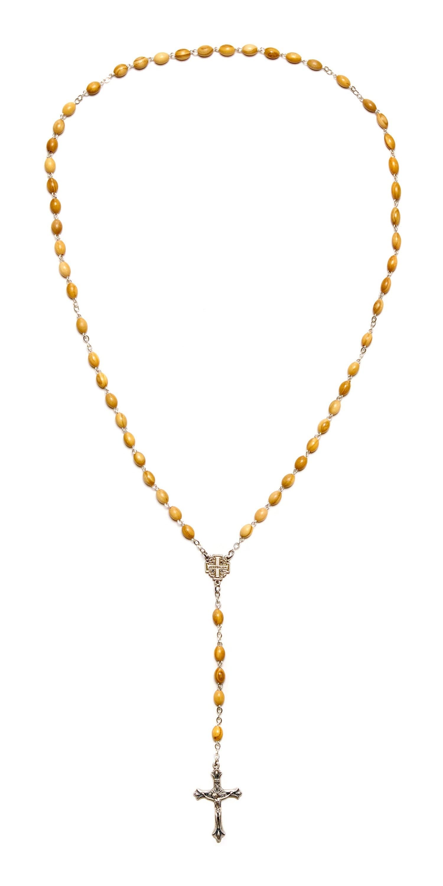 Jerusalem Cross Olive Wood Rosary Full Length