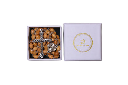 Jerusalem Cross Olive Wood Rosary In Gift Box