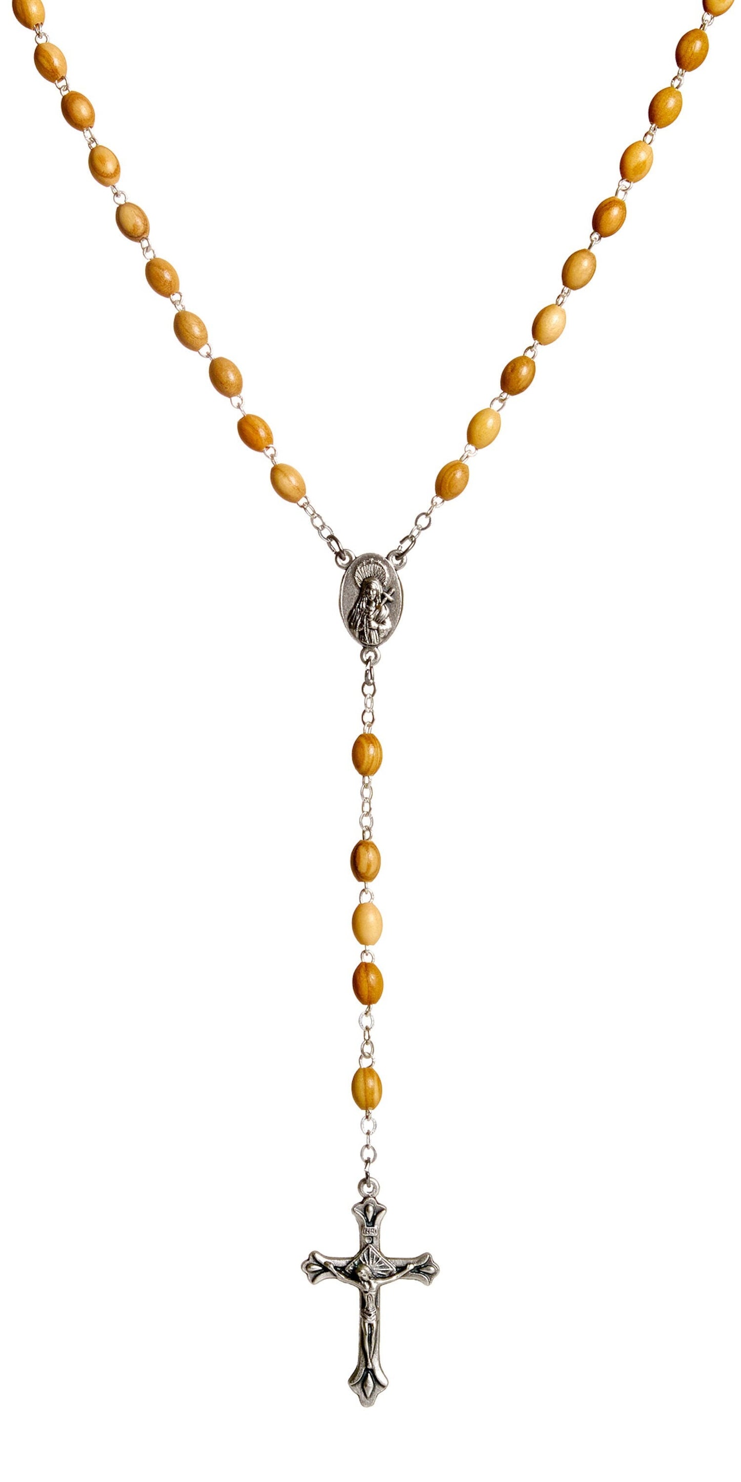 Maria Olive Wood Rosary Close Up