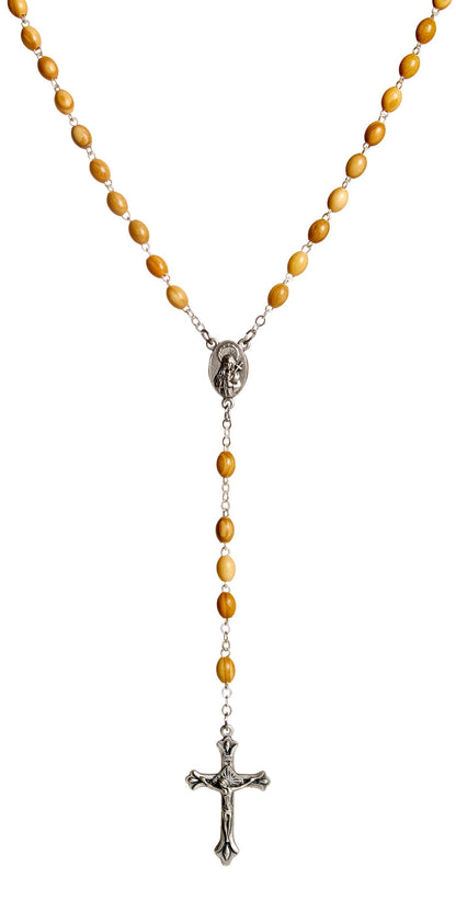 Maria Olive Wood Rosary Close Up