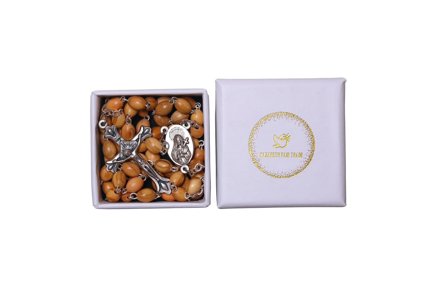 Maria Olive Wood Rosary In Gift Box