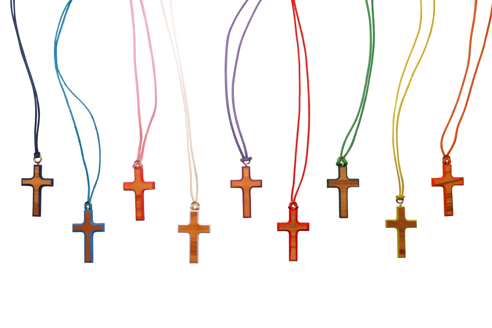 Multi Colored Olive Wood Cross Necklaces