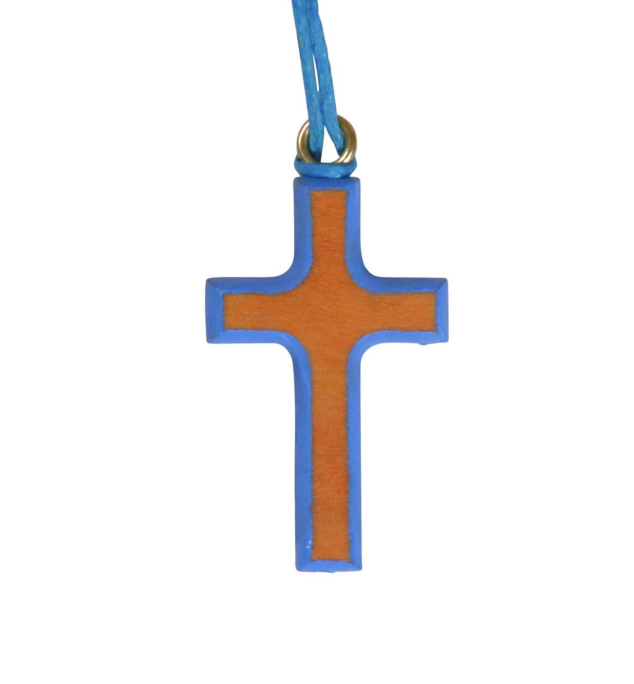 Multi Colored Olive Wood Cross Necklaces light blue
