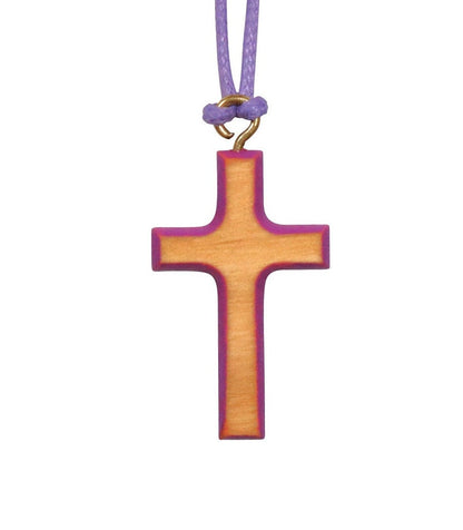 Multi Colored Olive Wood Cross Necklaces purple