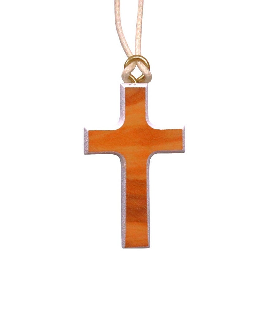 Multi Colored Olive Wood Cross Necklaces white