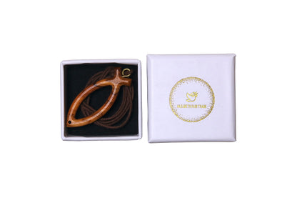 Olive wood Ichthus symbol cross necklace