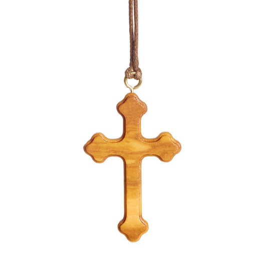 Orthodox olive wood cross necklace