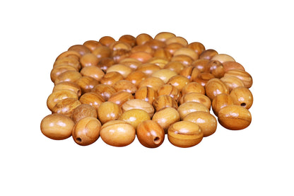 Oval-Shaped Olive Wood Beads Close Up