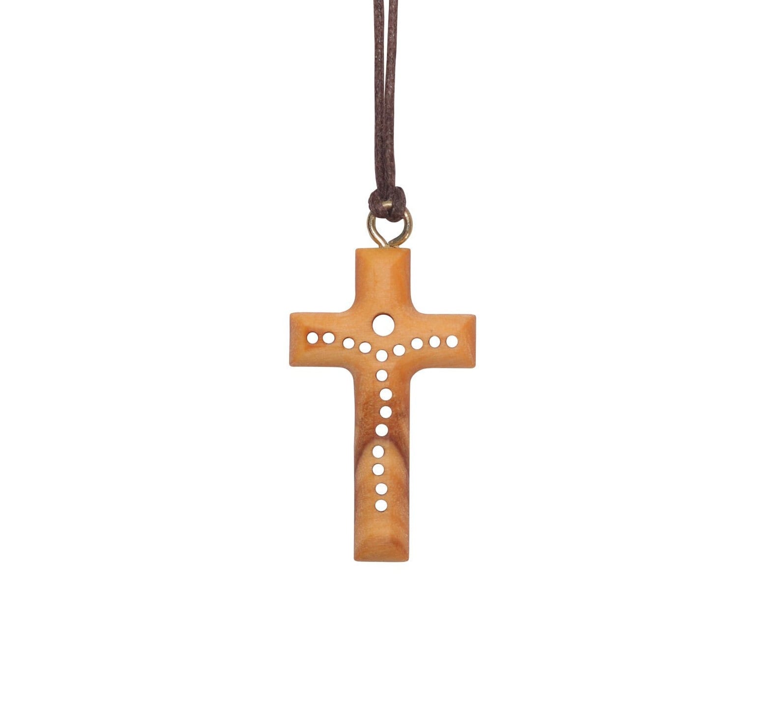 Unique Handmade Olive Wood Cross Necklace Close Up