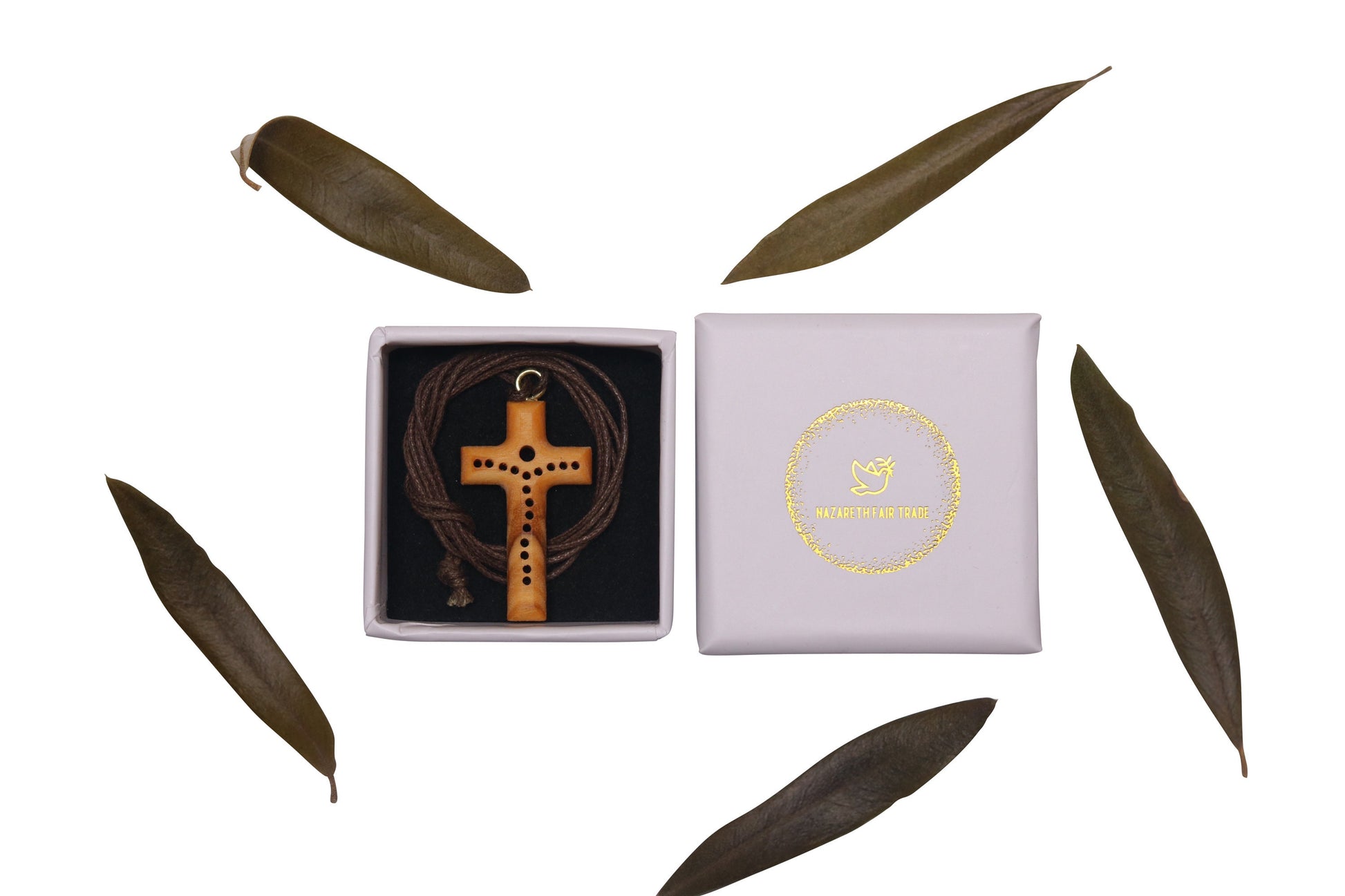 Unique Handmade Olive Wood Cross Necklace In Gift Box