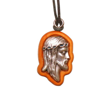 Visage of Jesus Olive Wood Necklace close up